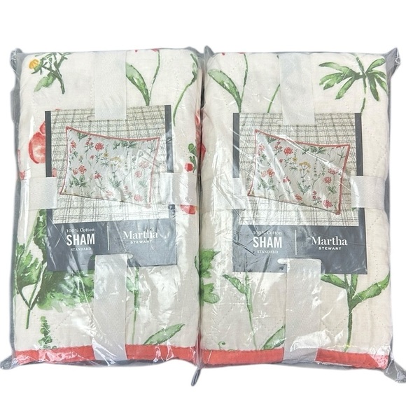 Martha Stewart 2 Washed Floral Standard Shams NIB 100% Cotton Breathable Natural